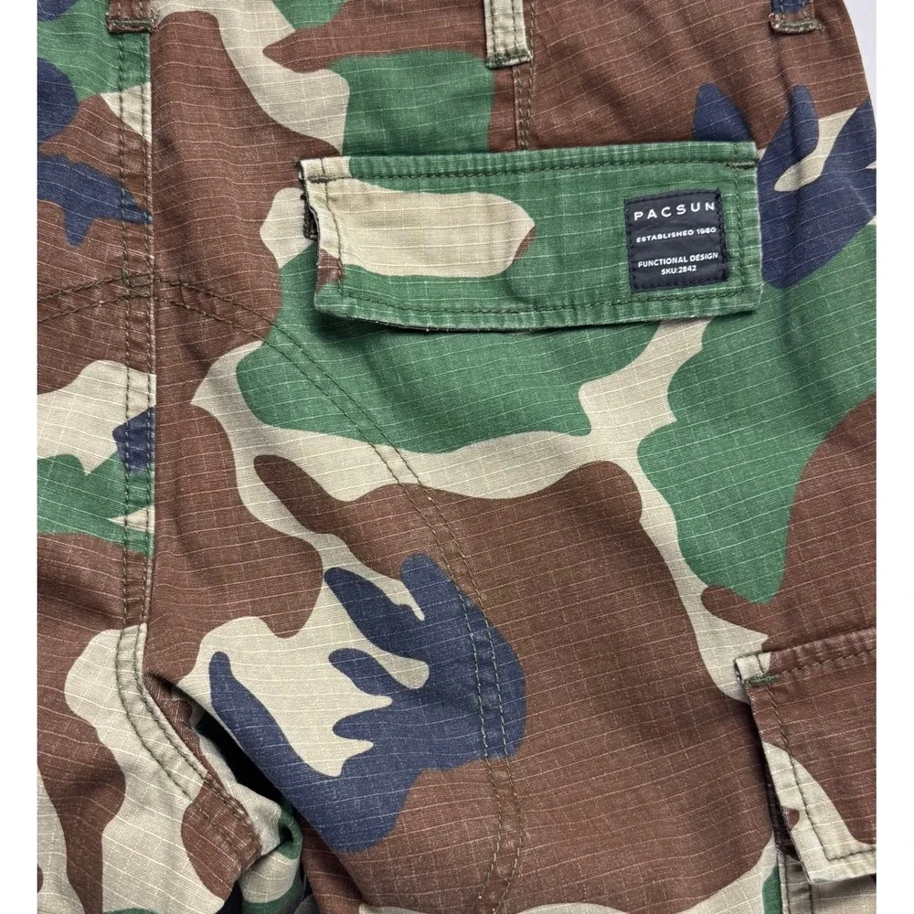 PacSun Mens Camo Cargo Shorts Green Brown Ripstop Size 32 